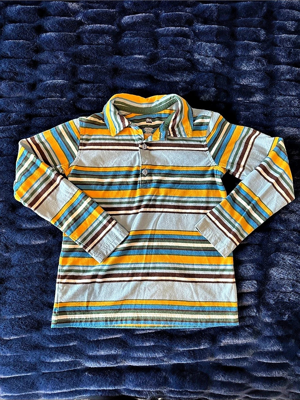 Tea Collection Long Sleeve Striped Cotton Polo in EUC